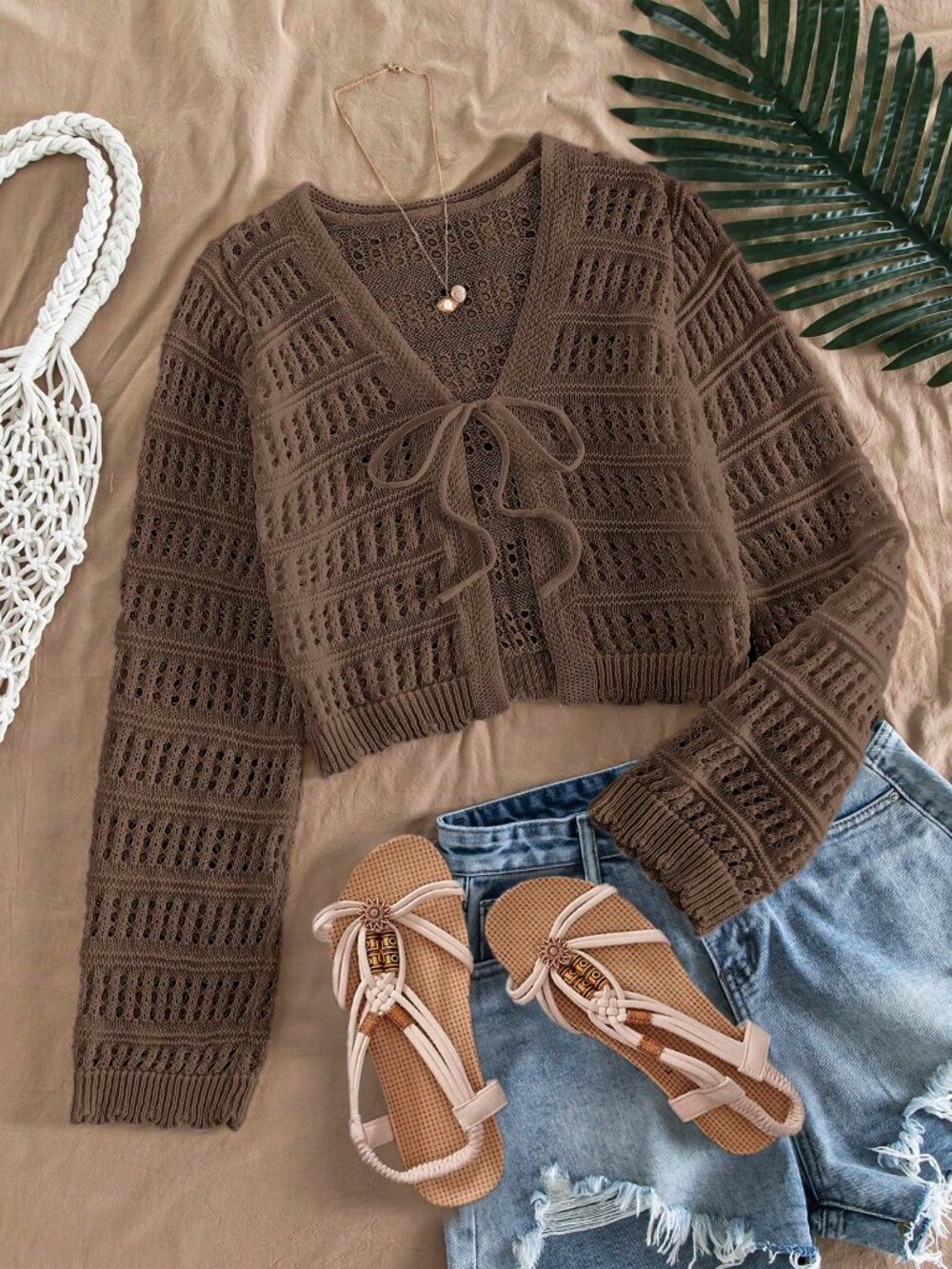 Coffee Brown Casual Women's V Neck Long Sleeve Cardigan